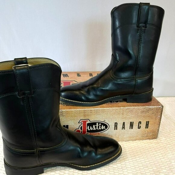 Justin JB3000 Men's Black Leather Boots Size 9.5 EE - Picture 4 of 16